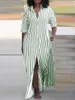 Robes de fête Fashion Summer Striped Imprided Shirt Robe Femme Sexy Sexy Short Sleeve Bouth Up Long Casual