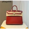 Women BrKns Handtasche Echtes Leder 7A Handswen Box Red Hände hoch mit Gold 25cmpdg7