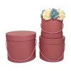 Gift Wrap 3pcs/Set Portable Rope Solid Color Round Flower Paper Boxes Bouquet Packing Romantic Valentines Day Wedding Birthday Box