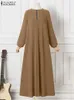 Vêtements ethniques Zanzea automne wsolid Dubaï Turquie Abaya Hijab Robe Senn Vintage Long Slve Muslim Maxi Robe décontractée Robe Femme Sund robe 2023 T240510