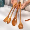 Spoons Japanese-Style Long Handle Wooden Spoon Set Teaspoon Dessert Mixing Soup Flat Shovel Kitchen Portable Cutlery
