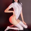 Bras stelt vrouwen sexy pure mesh lingerie bodysuit korte mouw high gesneden turnpakje met kousen erotisch clubkleding voor rave pole dansfeest