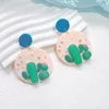 Orecchini a pennaglietta caduta vintage per donne geometria della moda 3D Cactus Green Green Pendant Clay Earring Gioielli