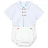 Kläder sätter sommar spanska pojkar boutique baby kläder passar spädbarn födelsedag dopande vit skjorta kort byxa