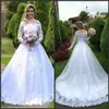 2020 NIEUWE Vestidos de Noiva Casamento Princess Wedding Jurken Off Shoulder Sheer lange mouw trouwjurk kralen Arabische tuin Bridal 2372