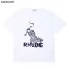 T-shirts de créateurs haut de gamme Rhude pour Tide Leopard Panther Print Fashion High Street Mens et T-shirts à manches courtes pour femmes avec des étiquettes originales de 1: 1