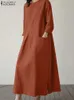 Grundläggande avslappnade klänningar 2024 Zanzea mode sommar sundress femme casual vestidos kaftan mantel vintage kvinnor solid 3/4 slve klänning baggy lös överdimensionerad t240510