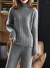 Женские брюки с двумя частями Szdyqh Pure Wool Кашемир кашемир с двумя частями пулопер-свитер осень и зимний костюм