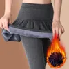 Leggings femininas Mulheres culotes calças de inverno de cintura alta para um ajuste elástico e esbelto com detalhe de saia plissada que aquecedores térmicos da coxa