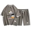 Herren-Trailsuiten Sommer Herren Mode japanische Cartoon gedrucktes T-Shirt und Shorts zweiteilige Set atmungsable Waffeln Top Fashion Mens Clothingl2405