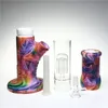 Combination Silicone Glass Bong Bowl Smoking Water Pipes with 15 Inch 14mm Female Colorful Recycler Beaker Glass Bongs