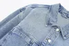 Vestes féminines 2024 Blue Denim Jacket Femmes Bomber recadrée pour bouton à manches longues Femme Streetwear Jeans