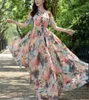 Urbane sexy Kleider 2023 Sundress Beach Chic Women Florale Print Rüschen Chiffon Bohemian Kleid Ladies Short Slve Boho Maxi Kleider Foto Vestidos T240510