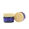 Storage Bottles Glass Cosmetic Cream Jar Pot Blue Eye Skin Care Container 30g 50g 15pcs False Wooden Lid Makeup Face Lotion