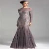 2020 Nuova sirena formale sirena di abiti da sposa abiti gioiello Appliques in pizzo a maniche lunghe più size abiti da sera per matrimoni DRES 277S