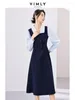 Sukienki swobodne Vimly 2 w 1 Koszulka sukienka 2024 Wiosna elegancka moda A-linia średniej długości Formalne dla damskich biur