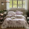 Set di biancheria da letto Fiori vintage Stampa Forta in pizzo set bordo di cotone lyocell morbido seta di copertura piumino foglio lettino aderente