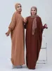 Ethnische Kleidung bescheidene solide Batwing Abaya Dubai Muslim Maxi Kaftan Kleider Palästina Thobe Frauen Ka Robe Caftan Marocain Femme Vestidos T240510
