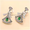 Earrings Necklace Designer Collection Style Fashion Stud S925 Sterling Sier Women Lady Inlay Red Green Diamond Fan-Shaped Pendant Dhdfo