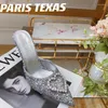 Chaussures habillées Taxas Paris paillettes Love Heart Rignestone pointu pointu Mules Luxurious Femmes Slippers Sexy Bling High Talons