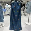 Casual Dresses 2024 Backless Straps Women's Contrast Embroidery Denim Midi Dress Official Women Store