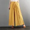 Calça feminina 2024 Moda de primavera Leg larga para mulheres linho de algodão alta Palazzo Casual calças soltas Flare de tamanho grande