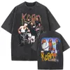 Tvättat vintage rockband korn följ ledaralbumet grafik tshirt kort ärm män överdimensionerade t-shirts unisex gothic t shirts 240424