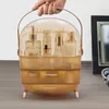 Caixas de armazenamento Luxury Golden Transparent Portable Make Up Organizer Cosmetic Box Makeup com beleza à prova de poeira