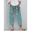 Sommer Casual Plant Print Hosen Streetwear Frauen Y2K Übergroße lose Strandhosen Taschen in Capris Chic 240428