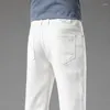 Męskie dżinsy wiosna lato kostki moda męska bawełniany biały czarny rozciągliwość szczupła prosta noga dżinsowe spodnie męskie