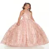 2022 Bling Rose Gold Mini Quinceanera Festzugskleider für kleine Mädchen Glitzer Tüll Juwel Strass Statten Party Kleid Kleinkind Flow 268t