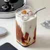 Weingläser 400 ml Quadratglas Tasse mit Deckel und Stroh transparent Wassereis Kaffeetasse Tee Milchsaft Hausgetränk Geschirr