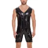 S-7xl Mens Sexy Bodys brillant entrejambe sans fermeture éclair ou ouvert à l'entreprise à manches courtes à manches courtes