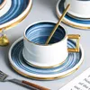 Tasses Saucers Nordic Ceramic Coffee Mug avec couvercle cuillère créative Bureau d'eau Casse maison Petit déjeuner Cappuccino Latte Gift For Friends