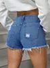 Jeans pour femmes Blue Women's Fashion Slim Fit Dommage Dommage Denim Shorts Street Trendsetter High Waist Pocket Short Straight Pantal