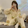 Kvinnors sömnkläder Autumn Pyjama set för kvinnor Två stycken Set kawaii björn tryck hem kläder pijamas pijama mujer långärmad bomullsflicka
