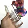 Combination Silicone Glass Bong Bowl Smoking Water Pipes with 15 Inch 14mm Female Colorful Recycler Beaker Glass Bongs