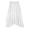 Юбки белая высокая талия плиссированная юбка Женская корейская асимметричная оборка длинные летние а-line midi
