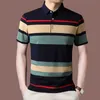 Polos masculins Mens Summer Nouveau polo rayé Polo à manches courtes Collier de polo en tricot