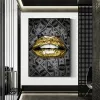Décoration murale de chambre de luxe peinture en argent gold lèvres art toile peinture de la bouche dorée affiche décoration de maison