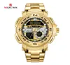 Mizums الساعات المعصم العسكرية LED Digital Sport Watch Gold Gold Stains Steel Band Dual Time Quartz Clock Man Relogio 4770108