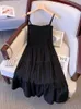 ワークドレスサマー2ピースセットレディース衣装女性ファッションエレガントなターンダウンカラーショートデニムジャケットブラックスリングドレス高品質