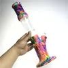 Combination Silicone Glass Bong Bowl Smoking Water Pipes with 15 Inch 14mm Female Colorful Recycler Beaker Glass Bongs