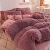 Beddengoed sets mooie pure kleur winter warme set pluche kawaii dekbedovertrek met vellen quilt en kussensloop warmte bed