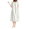 Casual Dresses Summer White Dress For Women Formal Occasion Vintage Cotton Linen Loose Solid Midi Female Oversize Vestidos