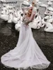 Boheemian Illusion Long Sleeve trouwjurken A-lijn Open Back Floral Embroidery Boho Bridal Jurys
