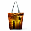 Umhängetaschen hohe Kapazität Eco -Wiederverwendbares lässiges Leuchtturm Grafikdesign Handtasche Frauen Tasche Schöne Landschaftsgedruckte Einkäufe