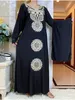 Etniska kläder 2023 Dubai Elegant Black Abaya Prayer Long Slve Dress for Muslim Islamic Women Embroidery Rhinestone Clothes Arab Turkish Robe T240510