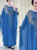 Vêtements ethniques Ramadan Luxury mousseline batwing musulman 2 pièces Abaya Set Islam Dress Robes africaines pour femmes Ka Robe Femme Musulmane Kaftan T240510