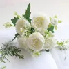 Decorative Flowers Simulation Artificial Flower 5 Persian Roses Bouquet Wedding Bride Holding Silk Fake Plant For DIY Party Home Room Decor